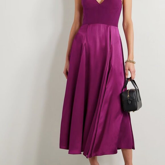 La Ligne Charlotte Tie-Detailed Midi Dress in Navy Blue + Brown Plaid - Picture 10 of 14